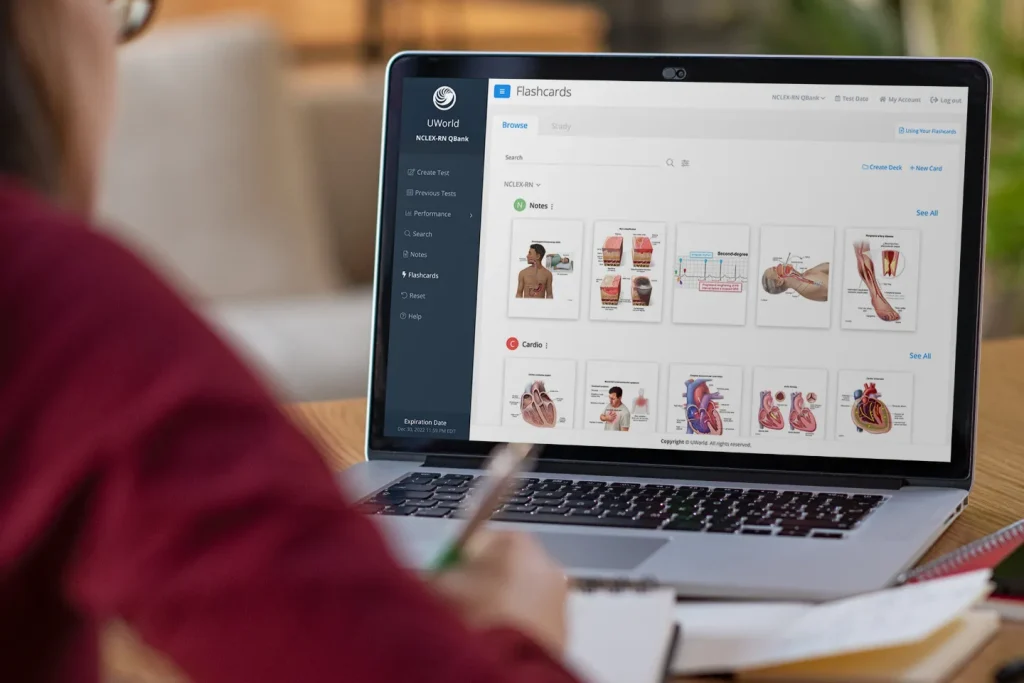 Nursing Student building digital flashcards in UWorld’s NCLEX-RN QBank